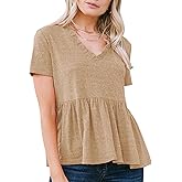 EXLURA Women's Summer Crop Babydoll Peplum Tops Cute V Neck Short Sleeve Business Casual Trendy T Shirts Beach Vacation 2026