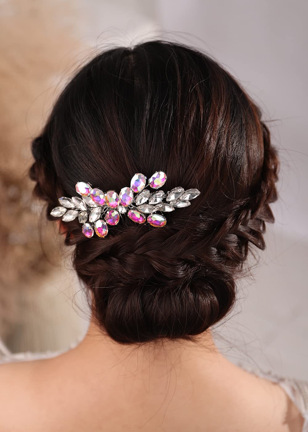 Kercisbeauty Iridescent AB Color Crystal Hair Comb Wedding Bridal Bridesmaide Hair Accessories Shiny Handmade Girls Prom Hair Piece (AB Color)