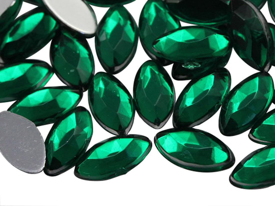 Allstarco 15x7mm Green Emerald .MD Navette Flat Back Acrylic Rhinestones Marquise Gems for Crafts Horse Eye Costume Embelishments Card Making Jewels Jewelry Making Cosplay Jewels 40 Pieces