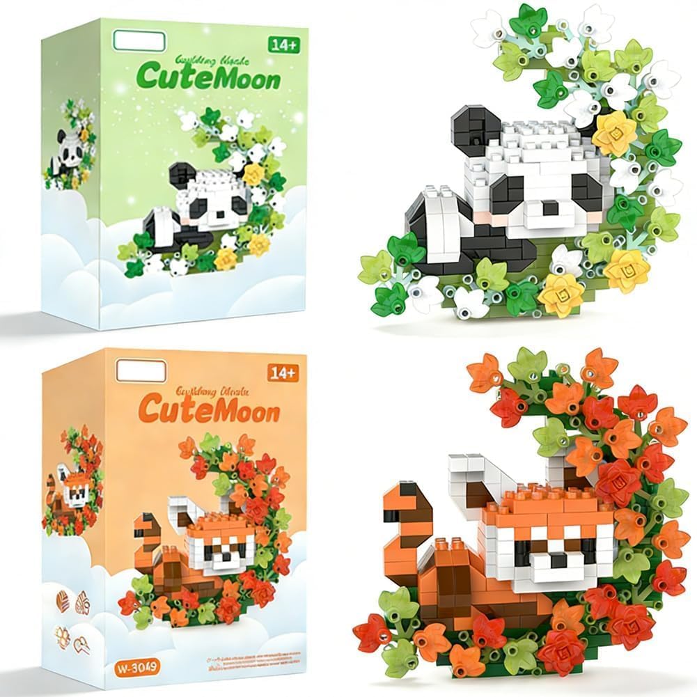 GNMQWP Panda Building Block 2 PCS Cute Panda Building Blocks Animal Set DIY Micro 3D Building Toy Particle Puzzle Building Toys Gifts for Boys Girls Age 10+ Teens Adults