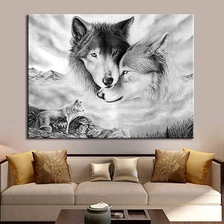 Amazon Com Wolf Portrait Painting Wolf Wall Art Large Animal Wall Decor For Livingroom Bedroom Decoration Framed Painting Ready To Hang Paintings
