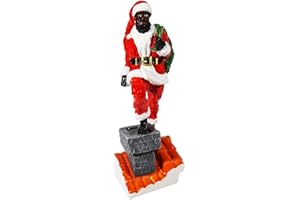 Rileryan 6 Inch Black Santa Claus Figurine Climbing The Chimney African American Santa Claus Statue Christmas Decoration Gift Collection Christmas Figure Home Decor