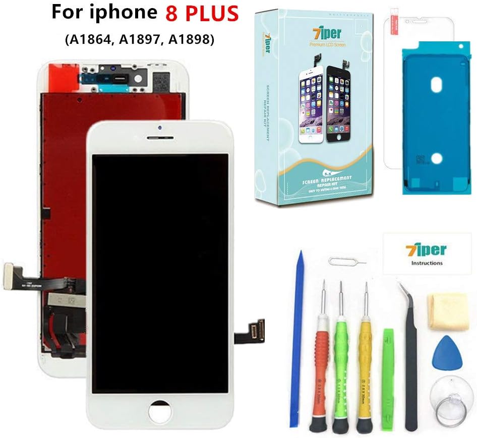 7iper Screen Replacement Compatible iPhone 8 Plus (5.5 inch) -3D Touch LCD Screen Digitizer Replacement Display Assembly with Waterproof Adhesive, Tempered Glass, Tools,Instruction (White)