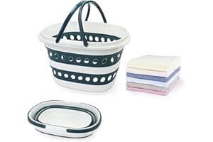 GODEREWILD Compact 4.2 Gallon (16L) Collapsible Laundry Basket - Small Size with Handle - Foldable Pop-up Storage Container - Space-Saving Portable Hamper for Sorting Clothes(1,Blue)