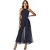 Allegra K Elegant Jumpsuit for Women's Summer Sleeveless Halter Neck Wedding Chiffon Wide Leg Dressy Jumpsuits