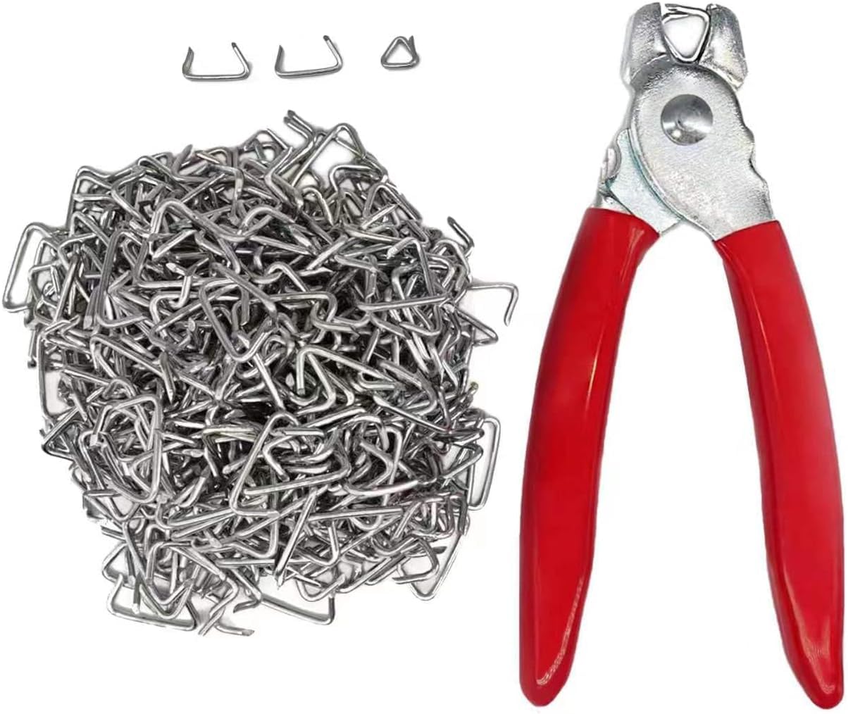 Hog Ring Pliers Set Straight, 300 pcs Hog Rings, Professional Upholstery Installation Kit Tool for Animal Cages, Ropes, Bags, DIY Crafts, and Furniture Upholstery