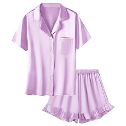 Umeyda Girls Satin Silky Collar V Neck Ruffle Short