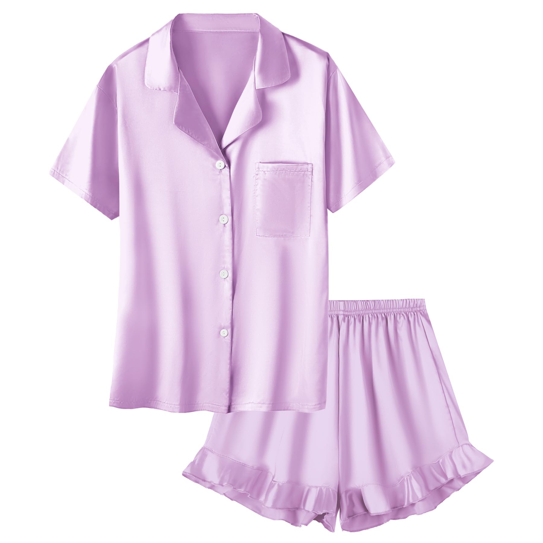 Umeyda Girls Satin Silky Collar V Neck Ruffle Short