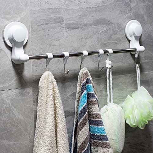 Suction Cup Shower Towel Bar Hooks Holder Rack Hanger for Windows Wreaths Bathroom Kitchen with 6 hooks - Thumbnail 6