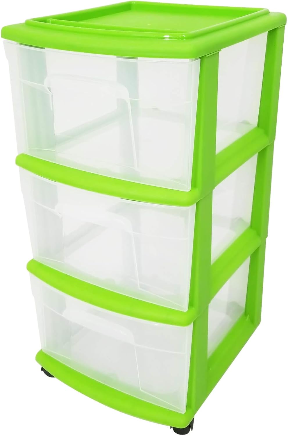 HOMZ Medium Width Plastic Storage 3 Drawer Cart, Bold Lime: Home & Kitchen