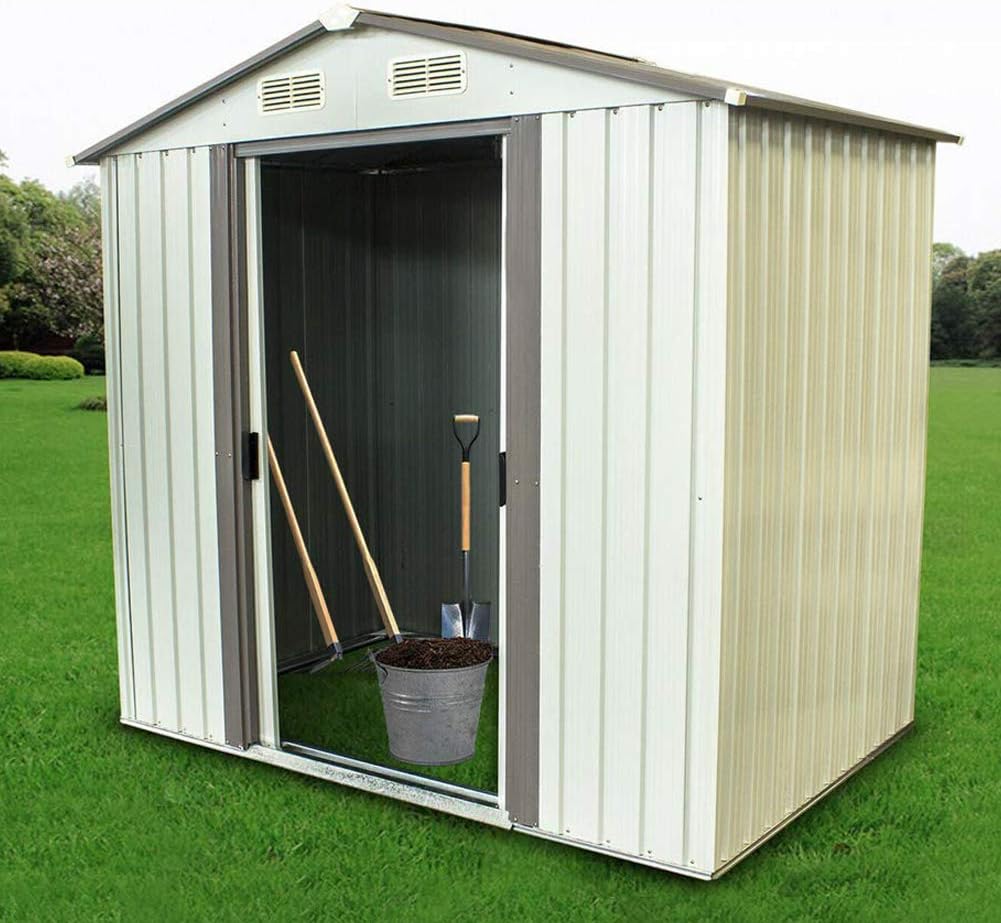 Backyard Shed Garden Shed Outdoor Storage Lawn Steel Roof Style Sheds 4 x 6 Feet,White