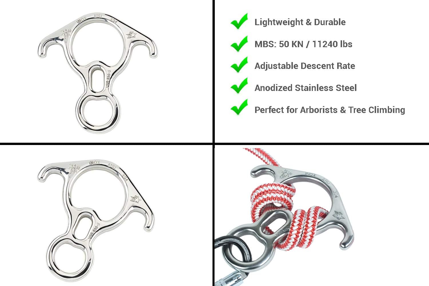 ProClimb Rescue Figure 8 Descender - Stainless Steel Belay Device w/Bent-Ears 50 kN : Climbing Rappel Devices : Sports & Outdoors