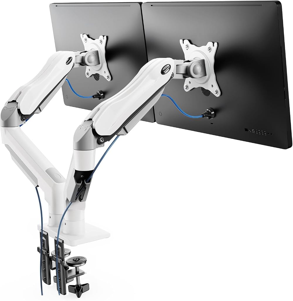 HUANUO White Dual Monitor Arm Desk Mount 13-32 Inch 75/100 VESA