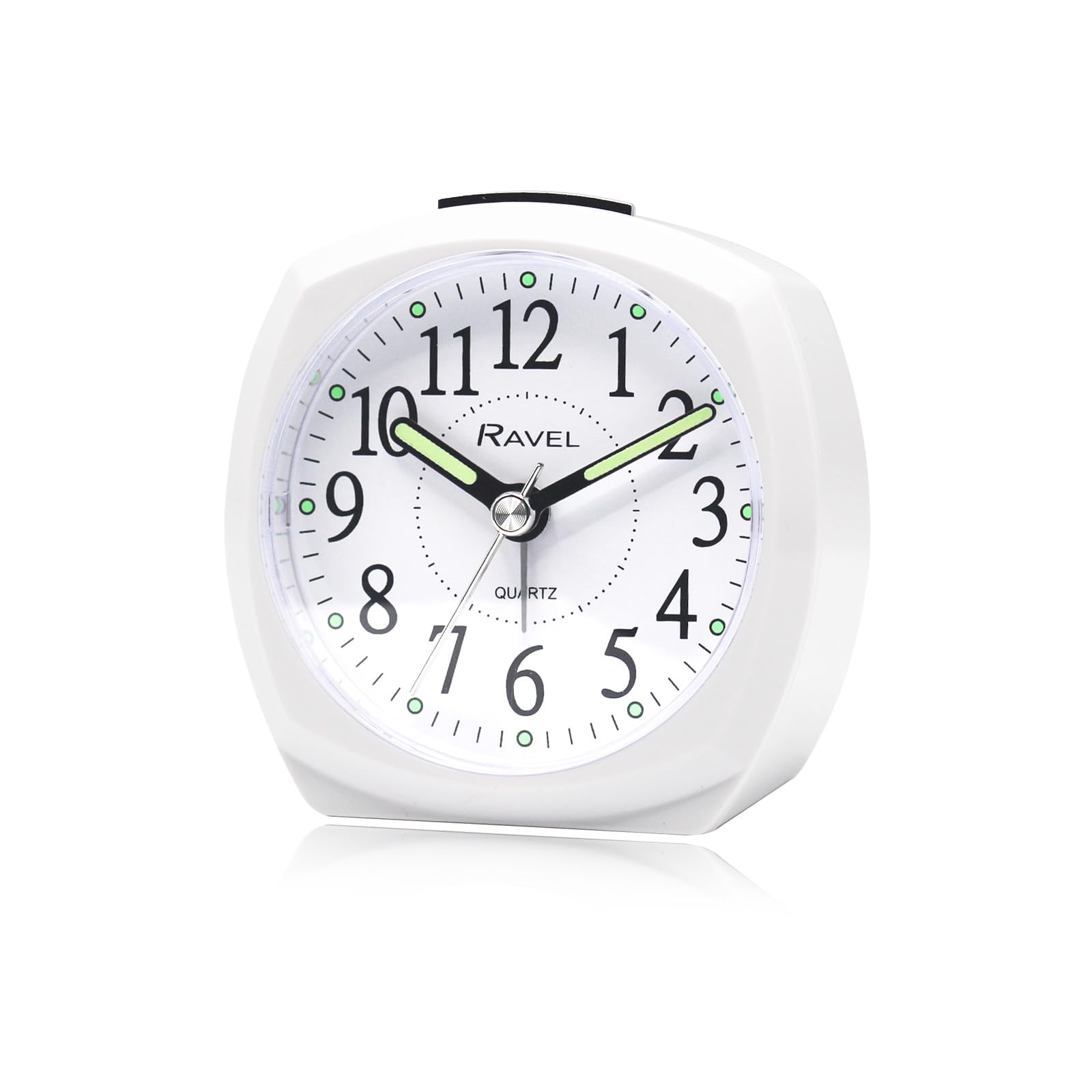 Ravel - Midsize Small Two Toned Pastille Alarm Clock with Snooze and Light - Analogue Quartz - RC047.4 - White