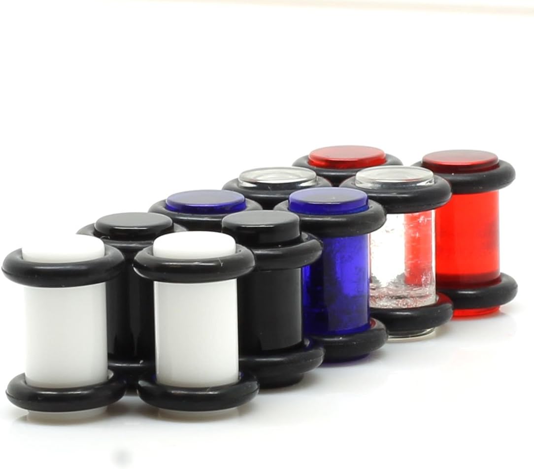 8G Ear Plugs Spacers Gauges 10 Piece Set Black, Red