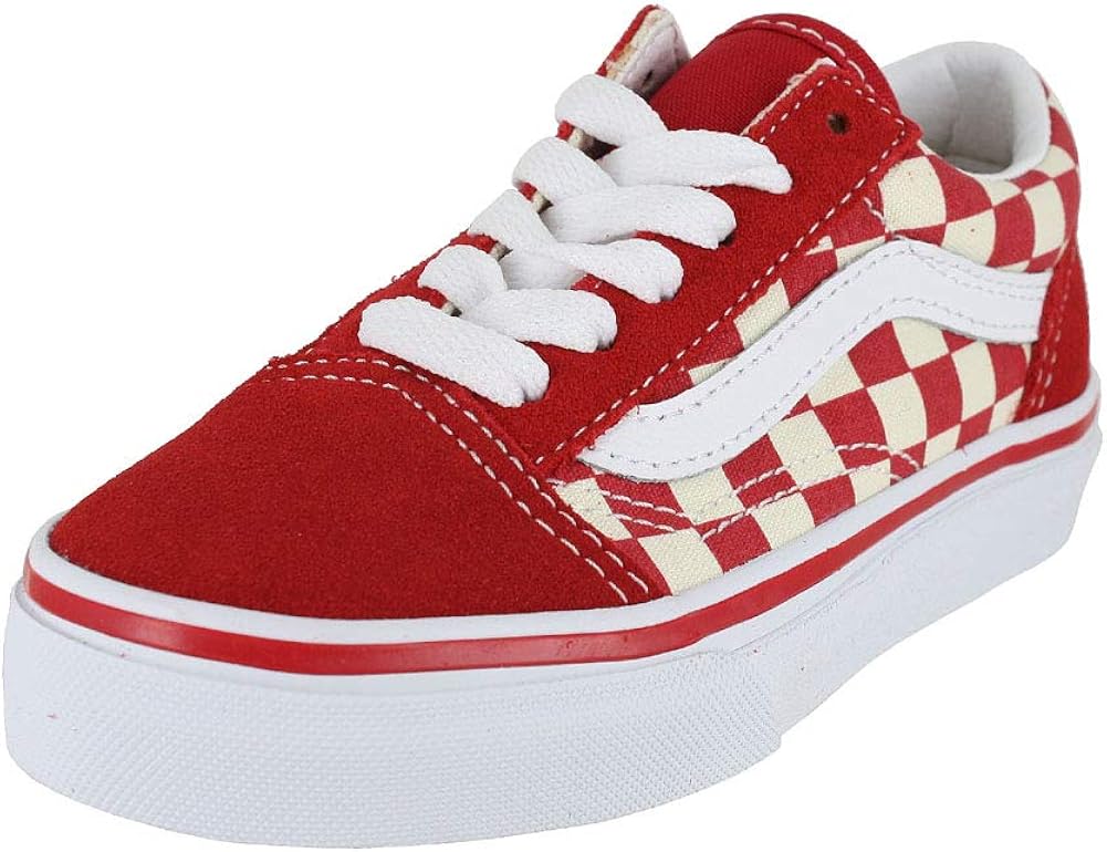 primary check old skool vans red