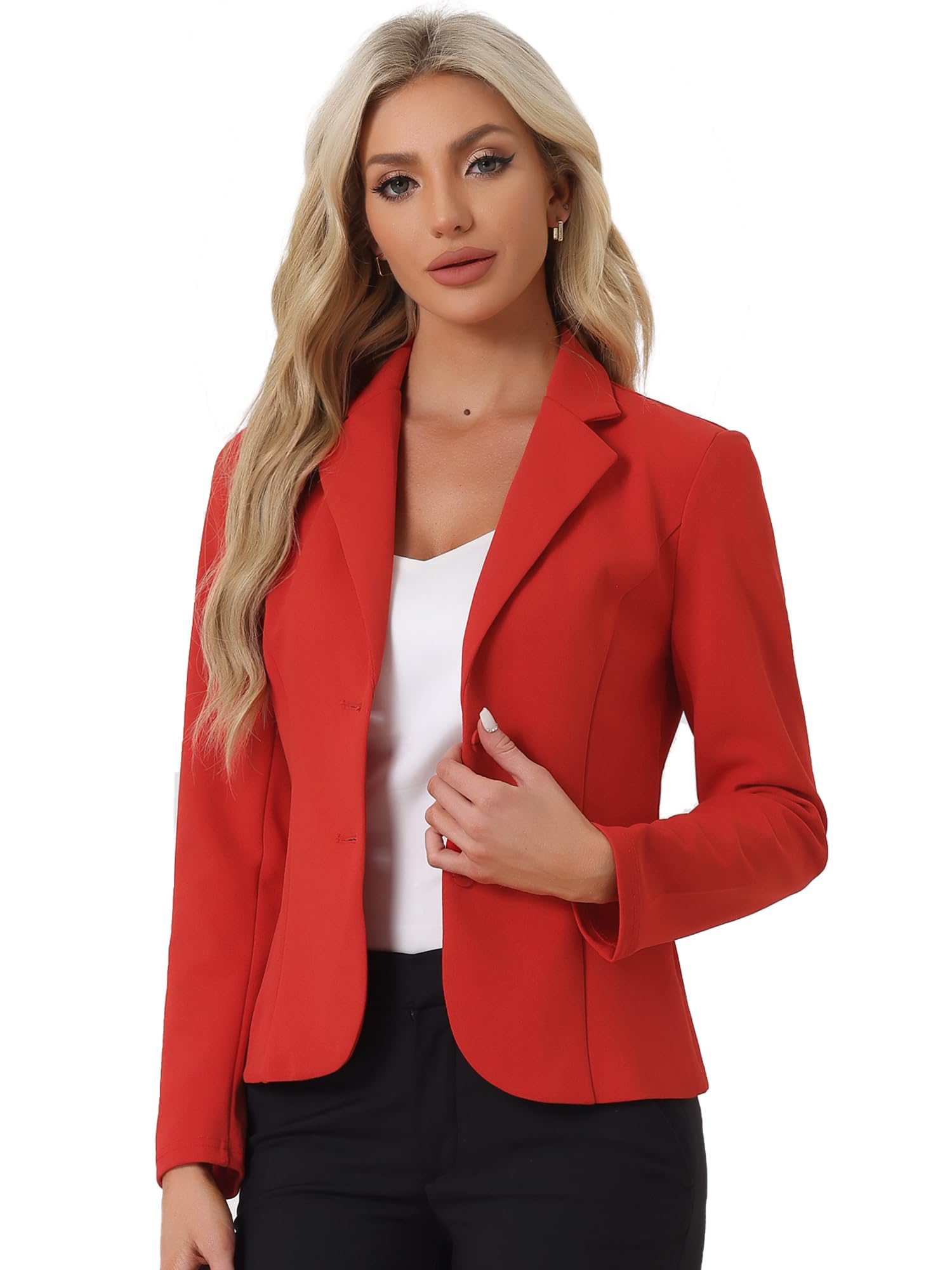 Photo 1 of Allegra K Women's Work Office Blazers Stretch Lapel Collar Long Sleeve Jacket Suit Blazer Large Bright Red