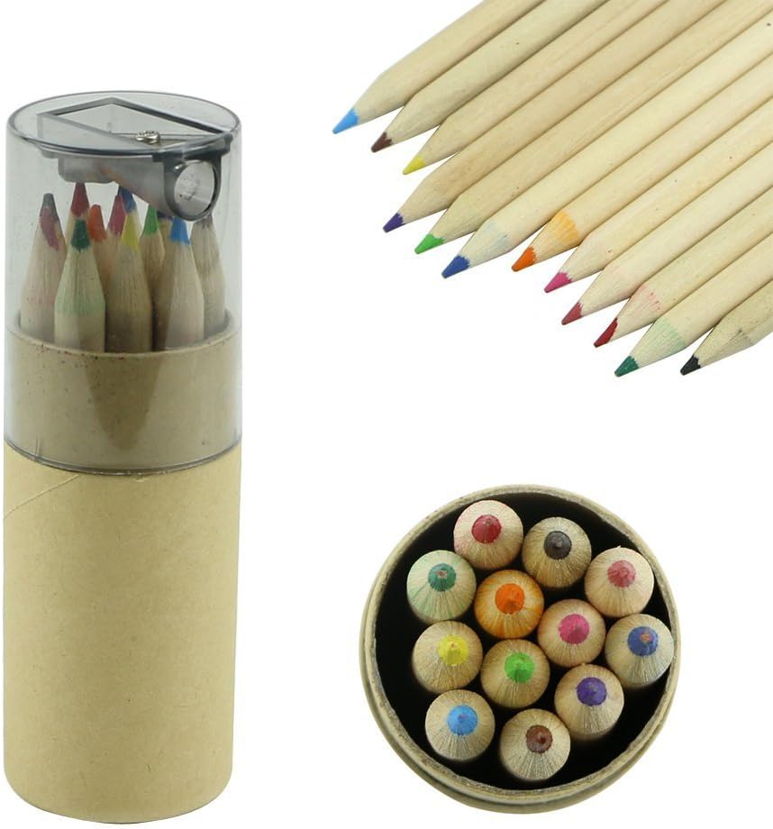 Yeahii 12Pc Wooden 12 Colors Painting Writing Pencils W/ Sharpener Mini Cute Child Gift