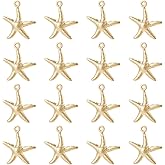 Beebeecraft 1 Box 60Pcs Starfish Charm 24K Gold Plated Stainless Steel Sea Stars Ocean Animal Beach Summer Hawaii Charms for Jewelry Making DIY Necklace Earrings Bracelet Crafts Supplies, 0.6x0.7in