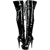 SheSole Ladies Patent Leather Thigh High 15CM Stiletto Heel Dancer Boots with Zipper Lace Up Club Party Cosplay Shoes