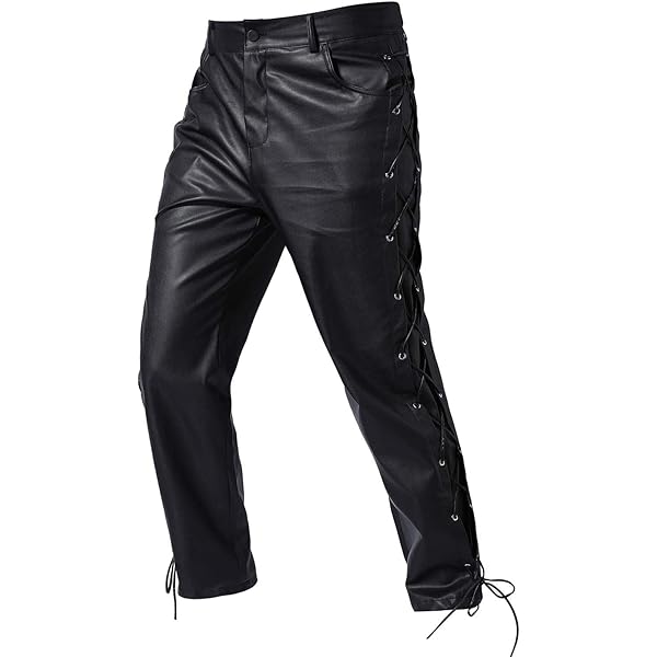 ウルフマン RATS LEATHER PANTS Mサイズ 極美品 Mens Steampunk PU Leather Pants Lace up Stretch Slim Fit