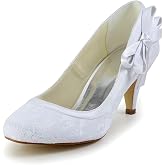 JIA JIA Women's Satin Wedding Pumps - Closed Toe Mid Heel (2.6") Bridal Shoes With Ankle Ribbon Tie