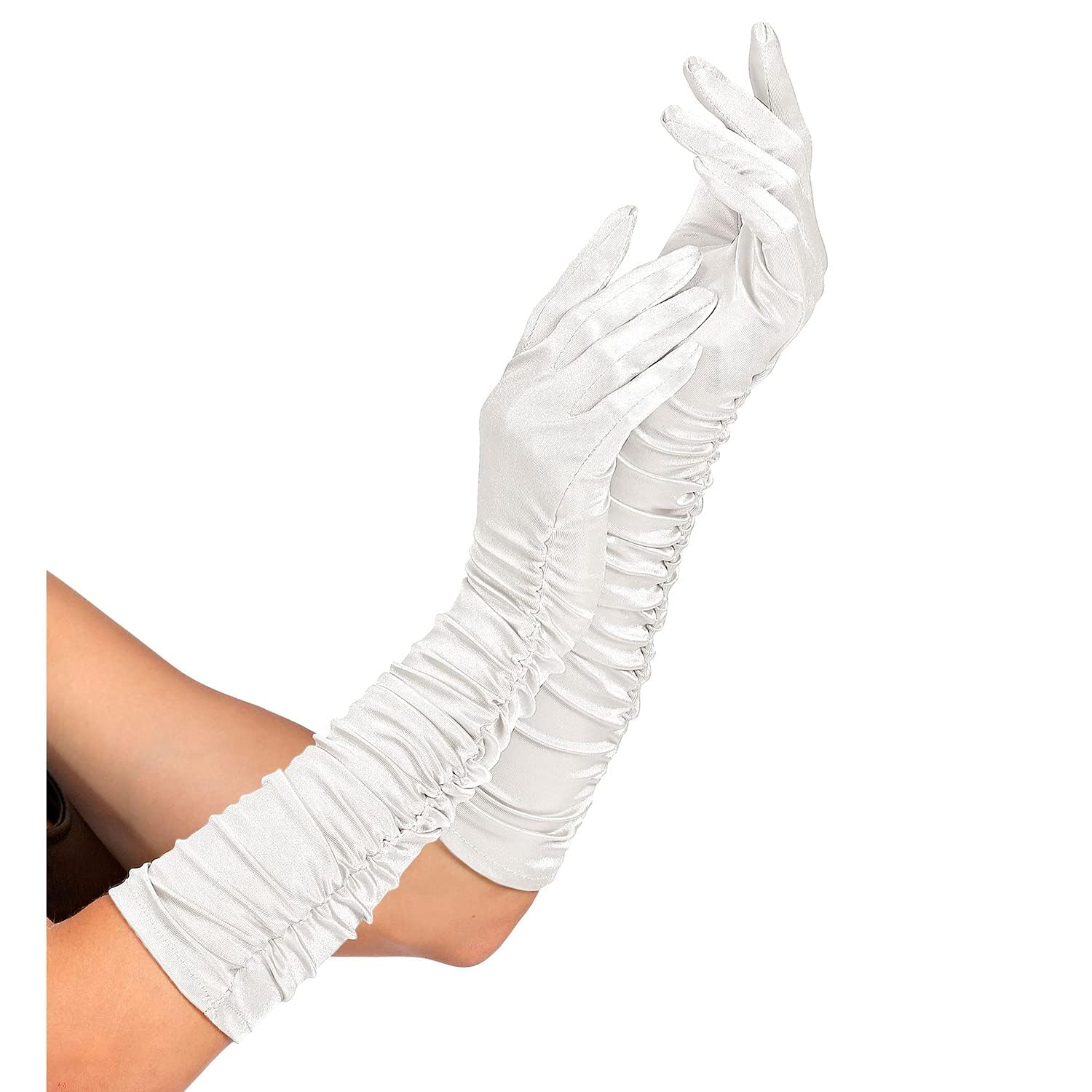 W WIDMANN MILANO Party Fashion - Gathered Satin Gloves, 1 Pair, Length 44 cm, Accessory 20s