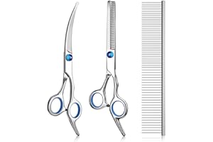Pets vv 3 Pack Dog Grooming Scissors with Safety Round Tip, Perfect Stainless Steel Up-Curved Grooming Scissors Kit Thinning Cutting Shears Comb Pet Dog Grooming Supplies Trimmer for Dogs and Cats