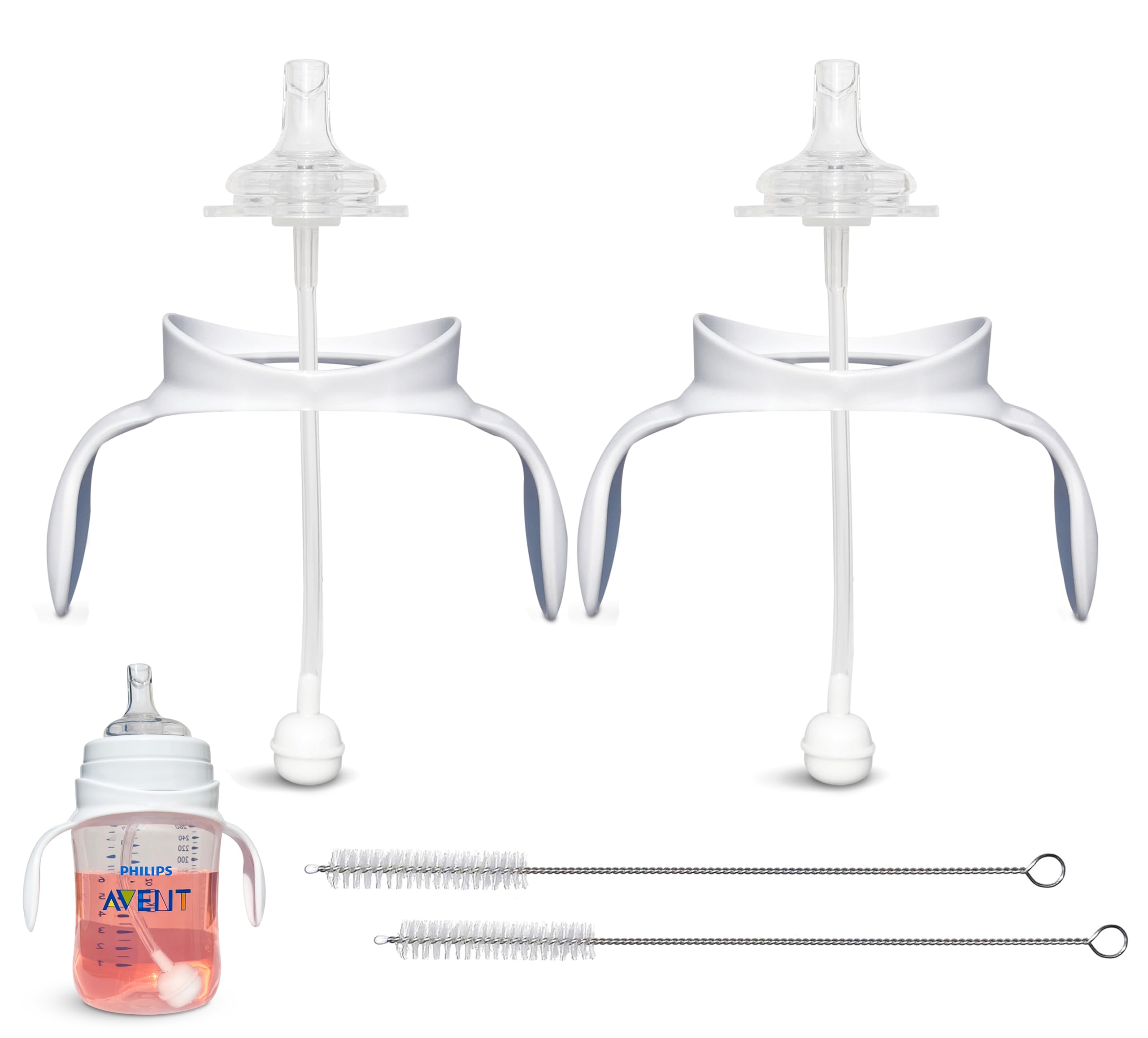 Straw Cup Conversion Kit for Philips Avent Anti-Colic Baby Bottles 2-Count, Food Grade Silicone Straw Nipples, Weighted Straw, Bottle Handles and Straw Cleaning Brush, BPA-Free, 6+ Months (Straw Kit)