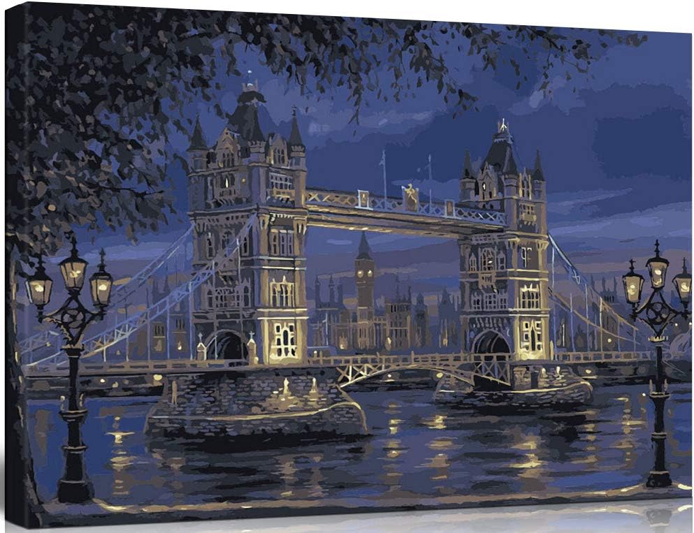 SHUAXIN [Wooden Framed]Paint by Numbers for Adults Acrylic Oil Painting by Numbers Kit for Kids Beginner, London Tower Bridge16x20 inch