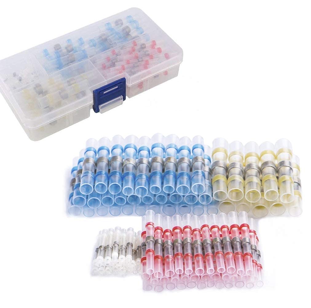 100pcs Solder Seal Wire Connectors Heat Shrink Butt Connector Waterproof Insulated Electrical Splice Wire Terminals for Marine Automotive Boat Truck (35Red, 30Blue, 25White, 10Yellow)
