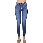 Judy Blue Women's High Rise Exposed Button Fly Skinny Jeans (Medium Blue, 0)