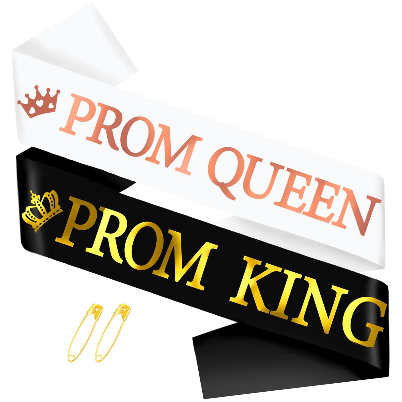 FloralGrace Prom King and Prom Queen Sash, Black with Gold Letters Prom King Sash and White with Rose Gold Letters Prom Queen Sash for Graduation