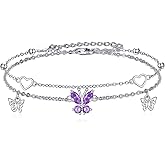 AXOMY Butterfly Anklet 925 Sterling Silver Butterfly Ankle Bracelet Double Layer Foot Chain Summer Jewelry Gift for Wife Women