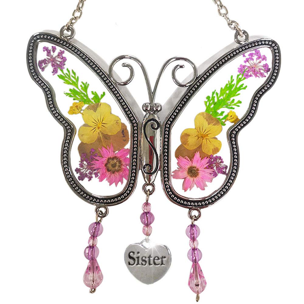 KOLIN Sister Butterfly Suncatcher Sun Catcher with Pressed Flower Wings - Sister Gifts
