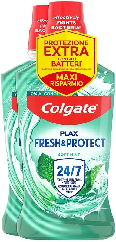 Collutorio Plax Soft Mint Green 2 Confezioni da 500 ml I Con Ingrediente Antibatterico I Protezione dalla Placca per 24H I Gusto Menta I Rilascia una nuova piacevole sensazione di freschezza