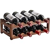 RUIQINQI Wine Rack Countertop, 8 Bottle Wine Racks for Wine Bottles Storage Display, 2 Tier Wooden Wine Rack Free Standing Floor