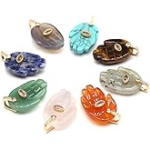 LHJ 5 Pcs Hamsa Hand of Fatima Pendants Healing Crystal Stone Amulet Evil Eye Charms for Jewelry Making Necklace Gift