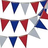 Red White and Blue Paper Pennant Flags Vibrant 36pcs Triangle Bunting Decorative Party Garland for Celebrations, Birthdays, Festive Events