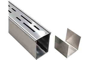 SXSJMY Pool Deck Drain 2-Inch Wide X 3.3-Feet Long,Silver Outdoor Deck Drainage System 304 Stainless Steel with Coupling,Channel Drain for Concrete/Paver/Patios/Walkways
