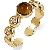 Aliyoham Adjustable 14k Gold Plated Tigers Eye Rings for Women, Cubic Zirconia Star Boho Jewelry for Women
