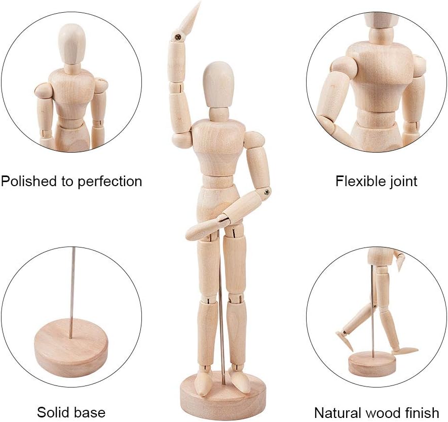 WANDIC Wooden Manikin Blockhead, 4 Pcs Wood Artist Figure Model for Sketch Charcoal Home Office Desk Decoration Gift - Image 5