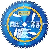Overpeak 7-1/4 inch 40 Tooth ATB 5/8" Arbor General Purpose Ripping Crosscutting Carbide Tipped Woodworking Circular Saw Blade