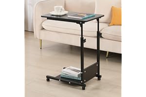 TigerDad Adjustable Height C Table Sofa Side Bedside Table with Wheels, Hospital Bed Table Rolling Tray with Storage, Mobile Computer Desk Laptop Table for Home Use