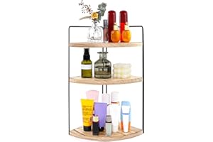 Corner Bathroom Counter Organizer Countertop Brown, 3-Tier Corner Shelf Wood Vanity Tray Easy Assembly Space Saving Shelf for