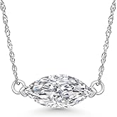 Gem Stone King 1 Ct Marquise Cut 14K White Gold IGI Certified Lab Grown Diamond Pendant Necklace | E-F Color | VS1-VS2 Clarity | Gold Necklace For Women | With 18 Inch Gold Chain