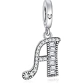 NINGAN 925 Sterling Silver Capital Letter Charms Fit for European Bracelets and Necklaces, Alphabet Pendant with Sparkling Cubic Zirconia as Birthdy Christmas Jewelry Gift for Women