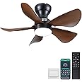 Kviflon Ceiling Fans with Lights and Remote/APP Control, 30 inch Low Profile Ceiling Fans with 5 Reversible Blades 3 Colors Dimmable 6 Speeds Ceiling Fan for Bedroom Dining Room, Wood Color