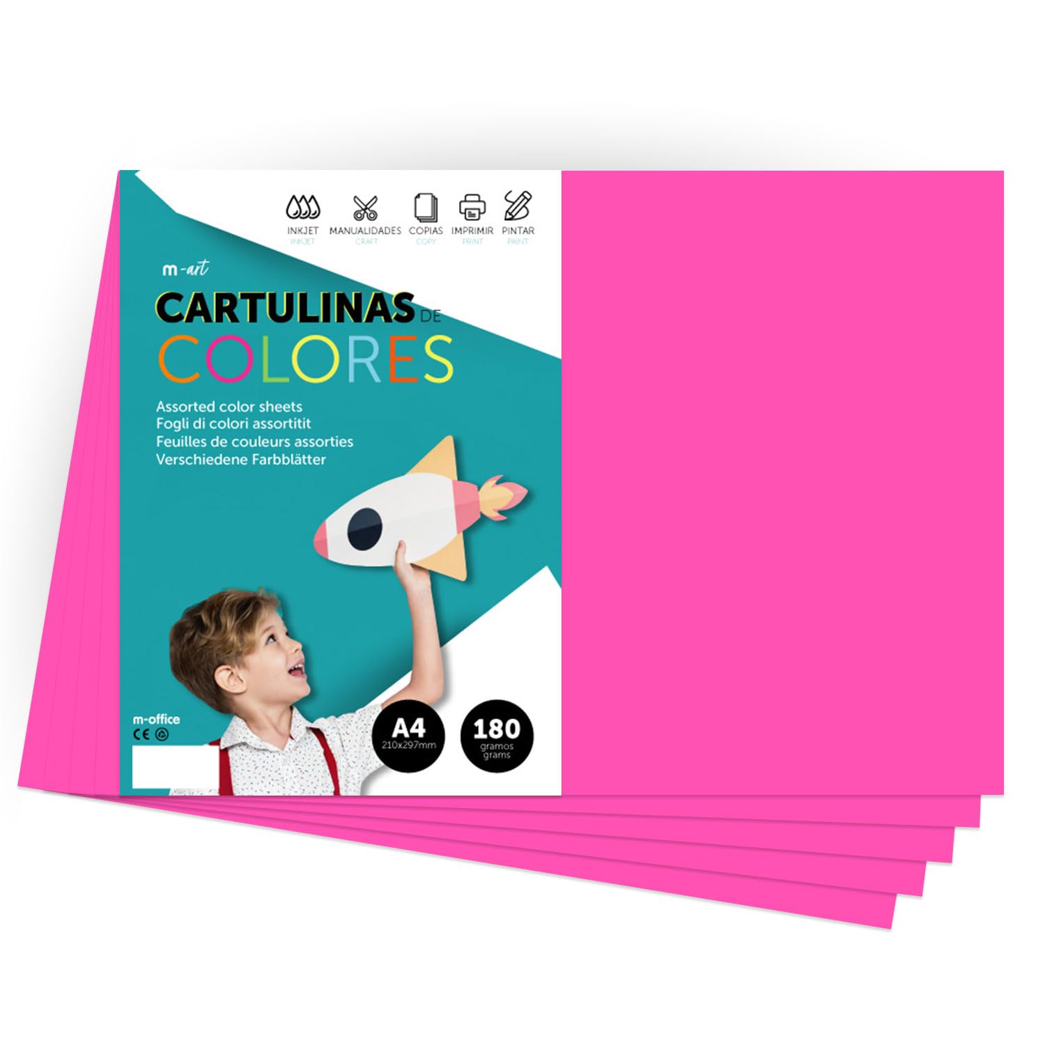 A4 Colour Card - Intense Colours - 180g Colour Sheets for Crafts, Printing Your Documents and Creative Designs - A4 Colour Sheets m-office (25 Sheets, Fuchsia)