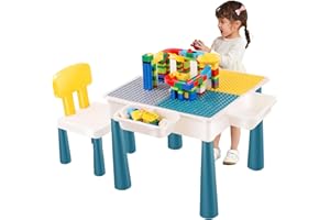 Yozoia 7 in 1 Multi Toddler Activity Table Set, Kids Play Table with Storage,Toddler Table and Chair Set Compatible with Large Blocks, Water Table, Sand Table and Learning Table for Ages 2 and Up